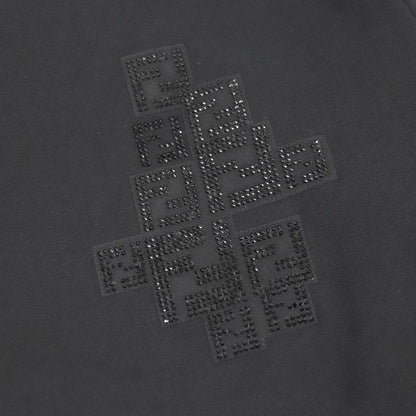 Fendi Fy0178 100% Cotton FF Logo Zucca Rhinestone Sweatshirt Black XL Made In