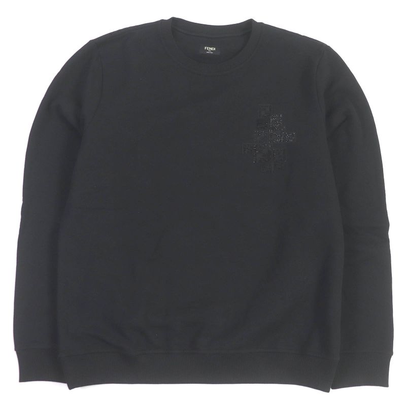 Fendi Fy0178 100% Cotton FF Logo Zucca Rhinestone Sweatshirt Black XL Made In