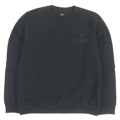 Fendi Fy0178 100% Cotton FF Logo Zucca Rhinestone Sweatshirt Black XL Made In