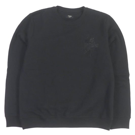 Fendi Fy0178 100% Cotton FF Logo Zucca Rhinestone Sweatshirt Black XL Made In