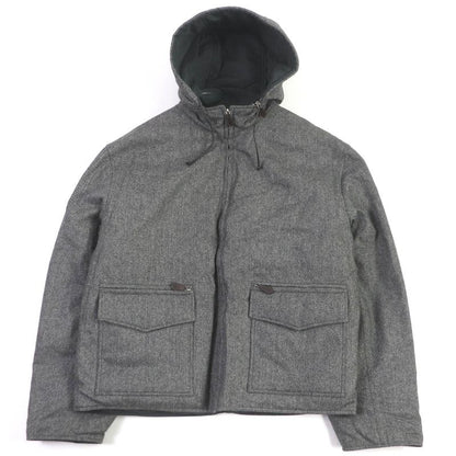 Hermes 100% Cashmere Herringbone Reversible Hooded Down Jacket Gray 52 Made In