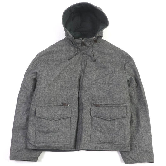 Hermes 100% Cashmere Herringbone Reversible Hooded Down Jacket Gray 52 Made In