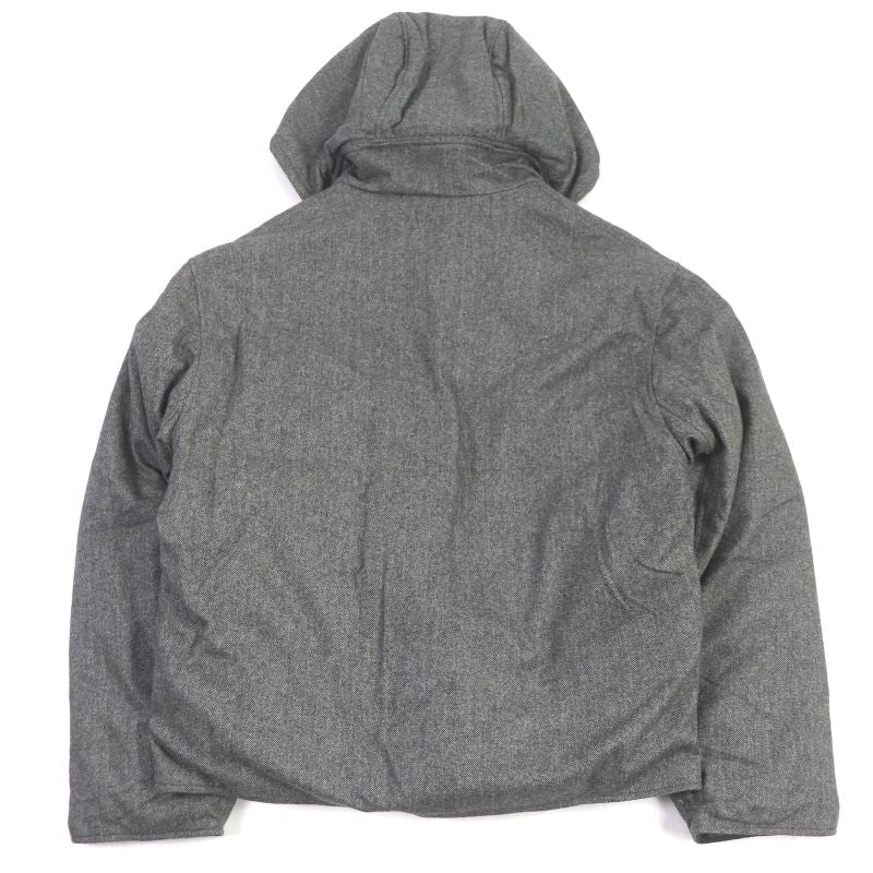 Hermes 100% Cashmere Herringbone Reversible Hooded Down Jacket Gray 52 Made In