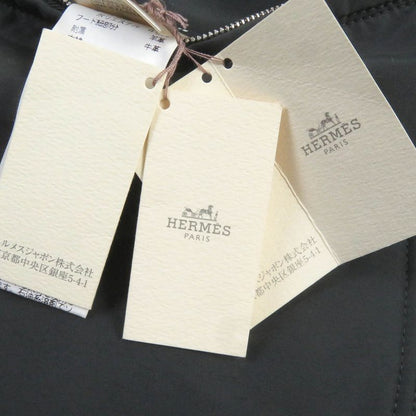 Hermes 100% Cashmere Herringbone Reversible Hooded Down Jacket Gray 52 Made In