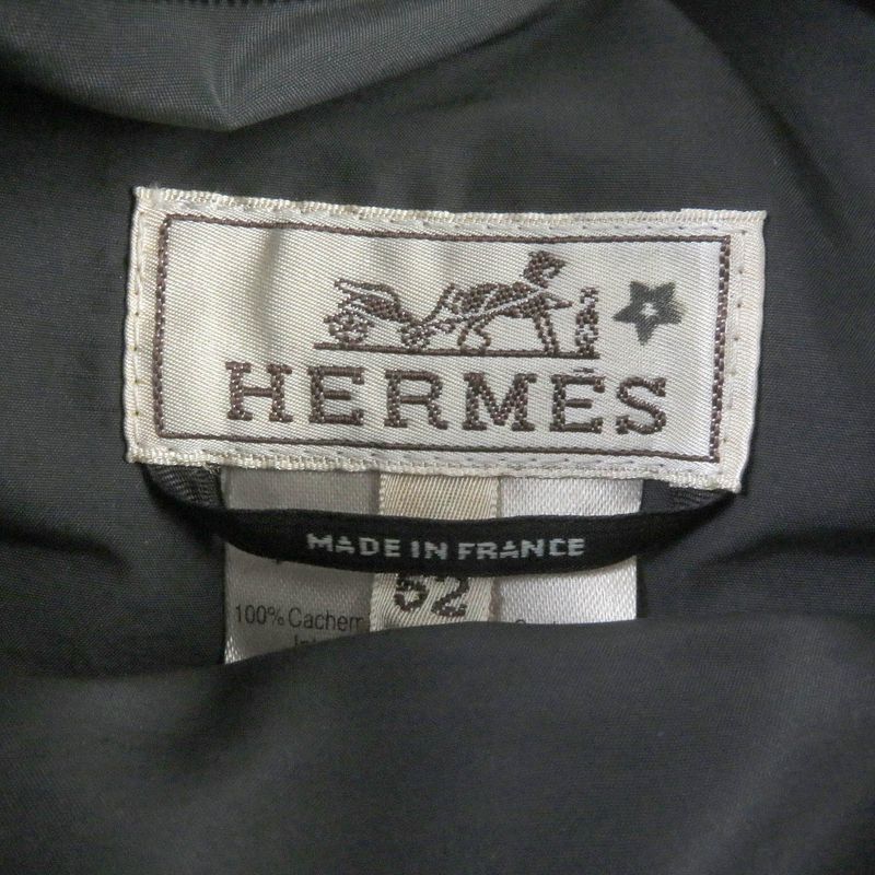 Hermes 100% Cashmere Herringbone Reversible Hooded Down Jacket Gray 52 Made In
