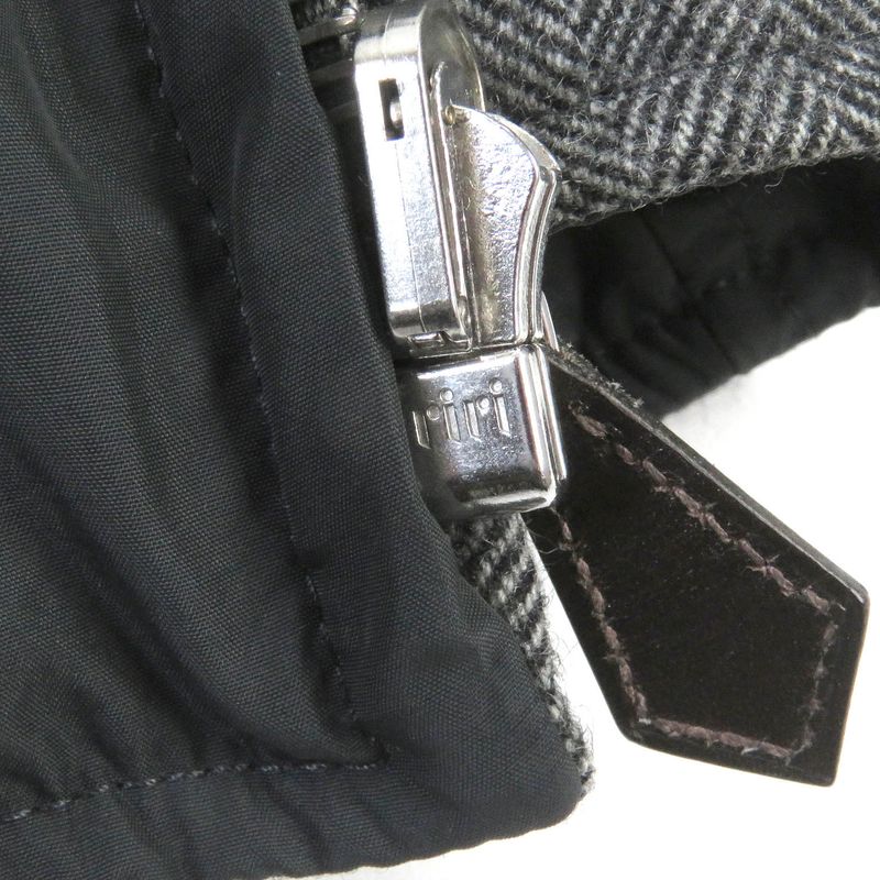 Hermes 100% Cashmere Herringbone Reversible Hooded Down Jacket Gray 52 Made In