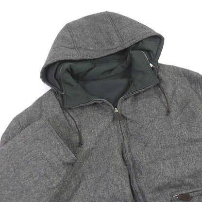 Hermes 100% Cashmere Herringbone Reversible Hooded Down Jacket Gray 52 Made In