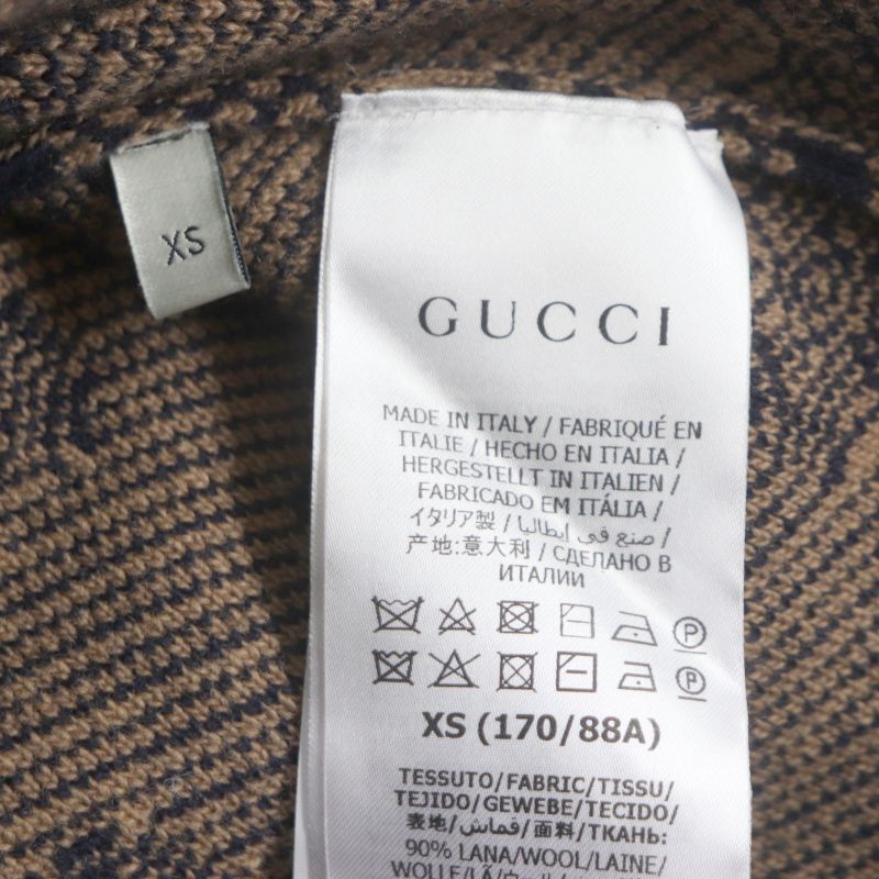 Gucci 626643 Wool Cashmere GG Jacquard V-neck Knit Sweater Brown Navy XS Made