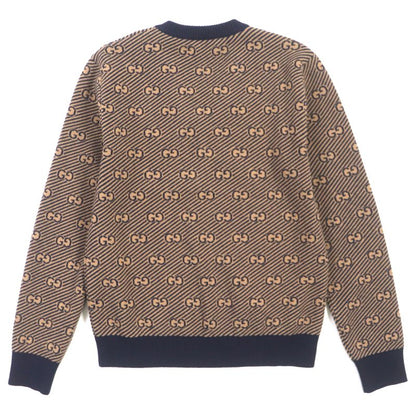 Gucci 626643 Wool Cashmere GG Jacquard V-neck Knit Sweater Brown Navy XS Made