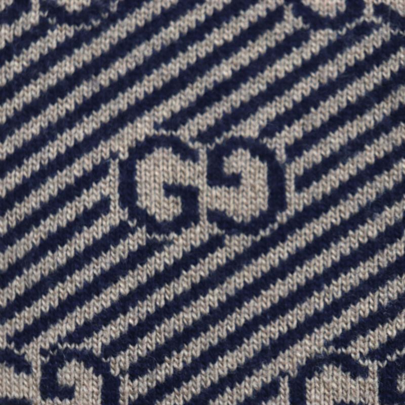 Gucci 626643 Wool Cashmere GG Jacquard V-neck Knit Sweater Brown Navy XS Made