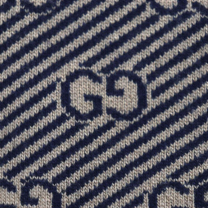 Gucci 626643 Wool Cashmere GG Jacquard V-neck Knit Sweater Brown Navy XS Made