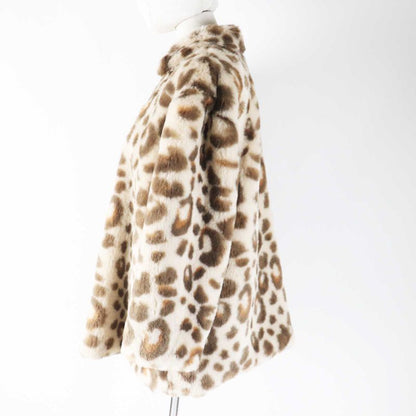 Christian DIOR 2022 2wbm13coaa Leopard Pattern Faux Fur Coat Beige Brown 13