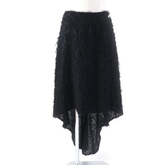 CHANEL 22A P73158 Wool Silk Blend Asymmetrical Skirt With Coco Mark Plate Black