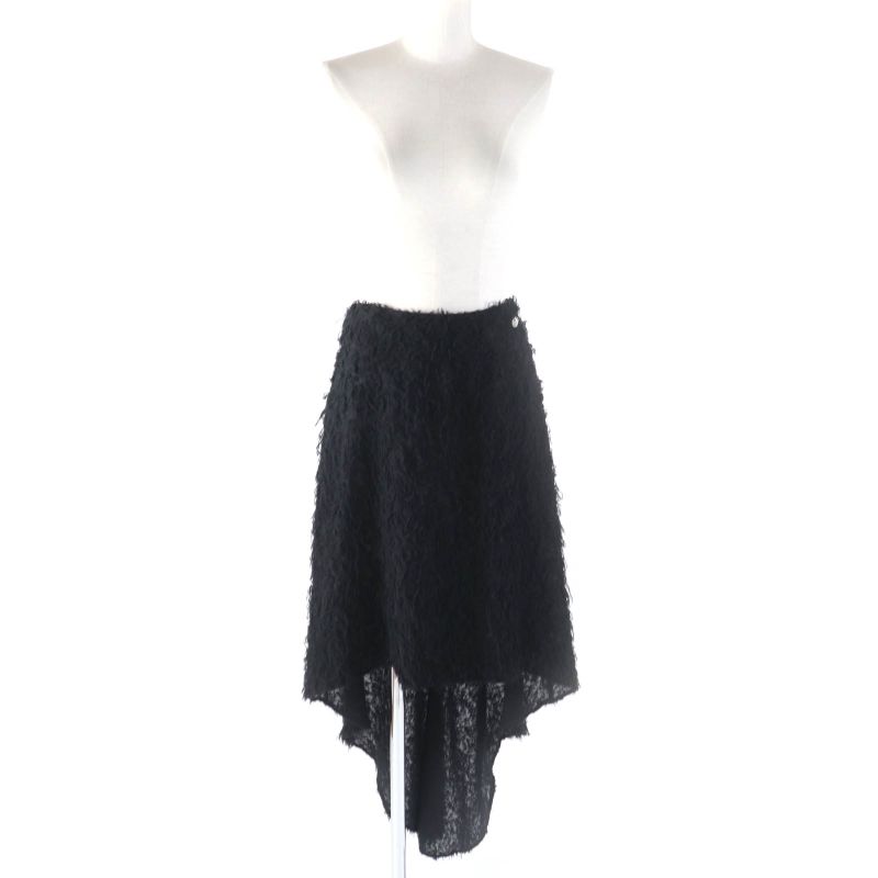 CHANEL 22A P73158 Wool Silk Blend Asymmetrical Skirt With Coco Mark Plate Black