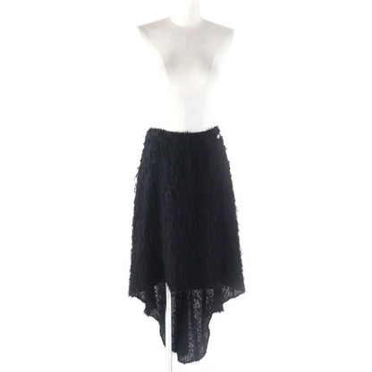 CHANEL 22A P73158 Wool Silk Blend Asymmetrical Skirt With Coco Mark Plate Black