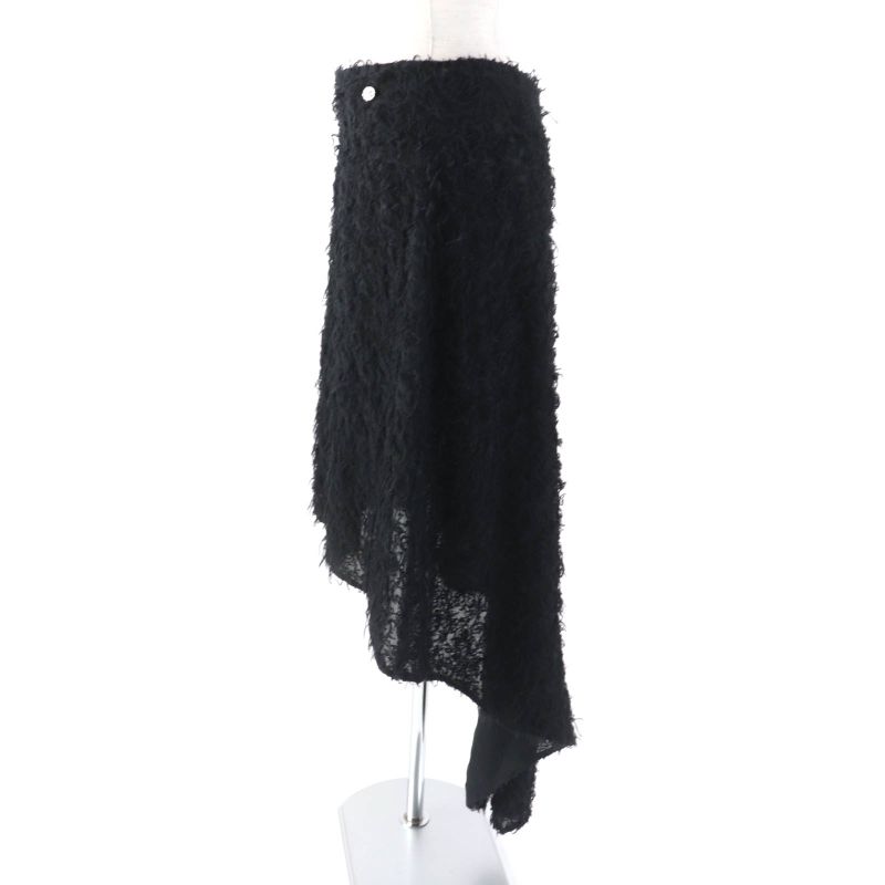 CHANEL 22A P73158 Wool Silk Blend Asymmetrical Skirt With Coco Mark Plate Black