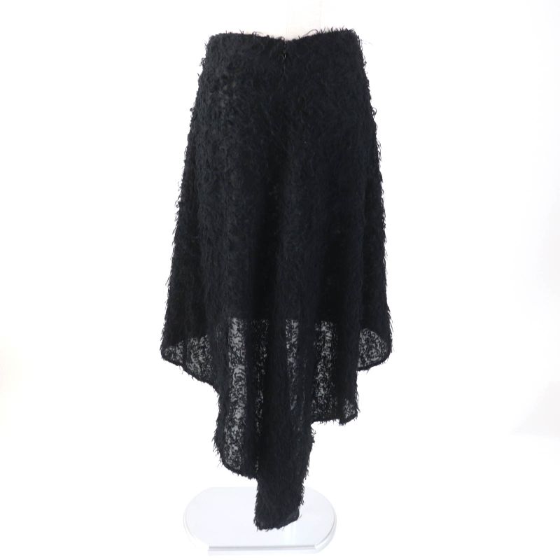 CHANEL 22A P73158 Wool Silk Blend Asymmetrical Skirt With Coco Mark Plate Black