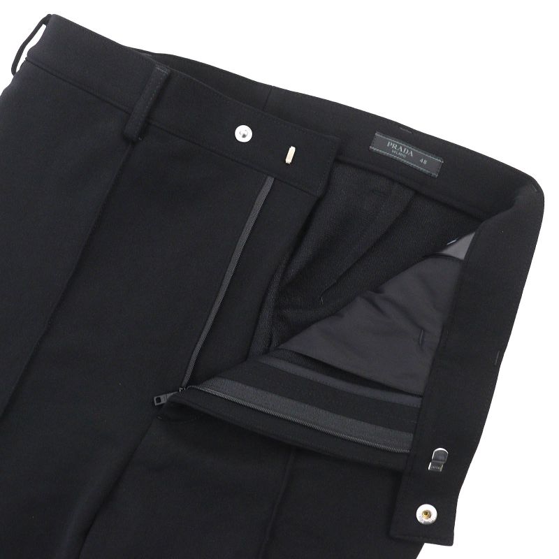 Prada 23AW Sph311 Technical Gabardine Center Stitching Long Pants Slacks Black
