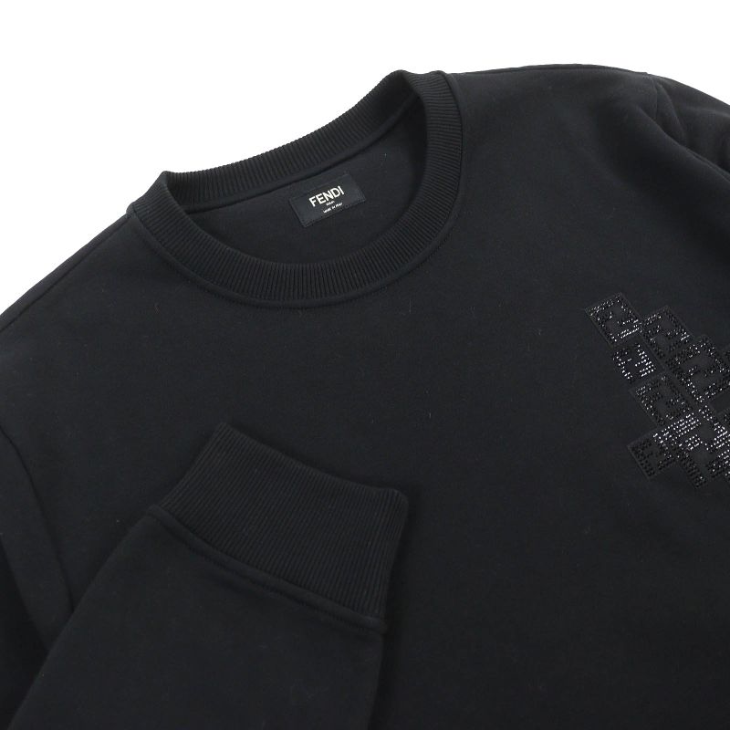 Fendi Fy0178 100% Cotton FF Logo Bead Decoration Long Sleeve Sweatshirt Black