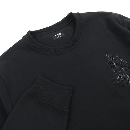 Fendi Fy0178 100% Cotton FF Logo Bead Decoration Long Sleeve Sweatshirt Black