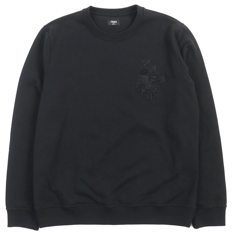 Fendi Fy0178 100% Cotton FF Logo Bead Decoration Long Sleeve Sweatshirt Black