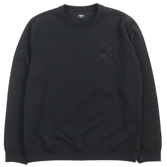Fendi Fy0178 100% Cotton FF Logo Bead Decoration Long Sleeve Sweatshirt Black