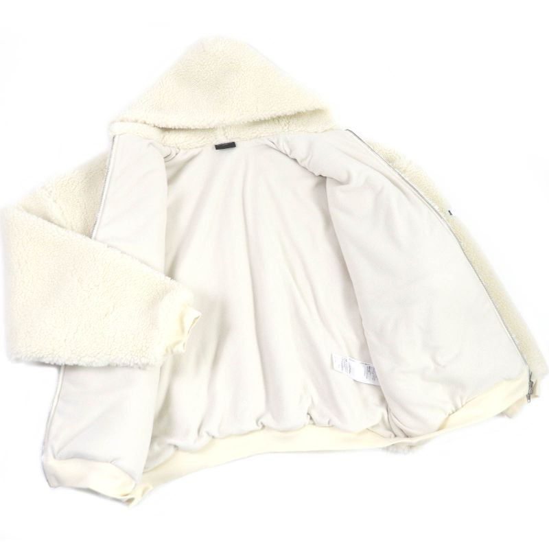 Balenciaga 23AW 768694 Unisex Hooded Boa Fleece Jacket Blouson Jacket Ivory 2