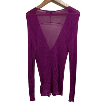 Good Gucci V-Neck Long Sleeve Mesh Knit Cut and Sewn Pullover XS Size Purple