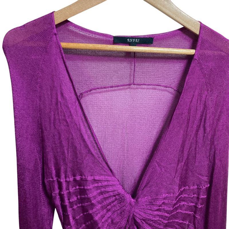 Good Gucci V-Neck Long Sleeve Mesh Knit Cut and Sewn Pullover XS Size Purple