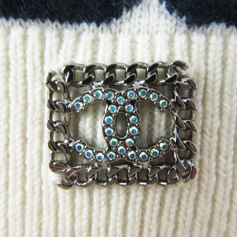 CHANEL P71599 Logo All Over 100% Cashmere Coco Mark With Stones Long Sleeves