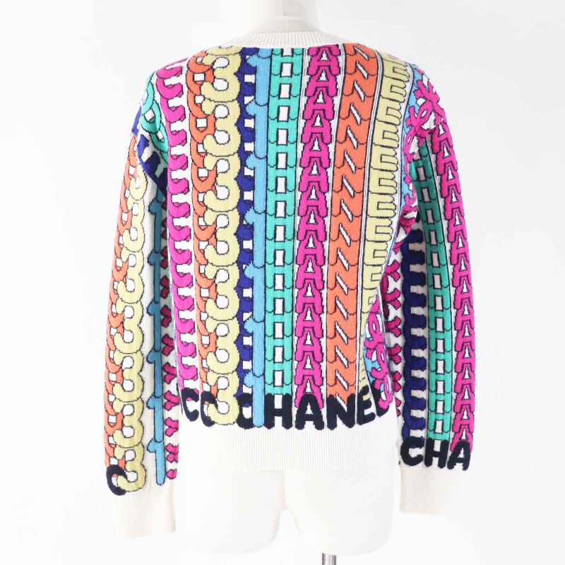 CHANEL P71599 Logo All Over 100% Cashmere Coco Mark With Stones Long Sleeves