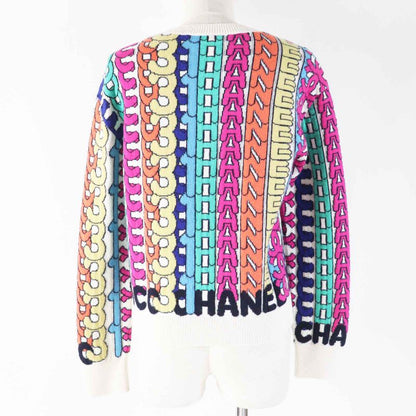 CHANEL P71599 Logo All Over 100% Cashmere Coco Mark With Stones Long Sleeves