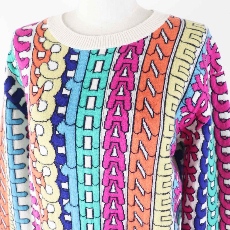 CHANEL P71599 Logo All Over 100% Cashmere Coco Mark With Stones Long Sleeves