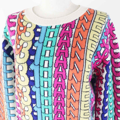 CHANEL P71599 Logo All Over 100% Cashmere Coco Mark With Stones Long Sleeves