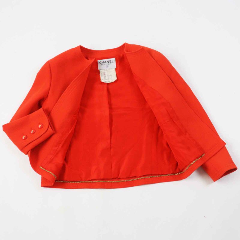 CHANEL Vintage 100% Wool 100% Silk Lining Coco Mark Button Set-up Vermilion