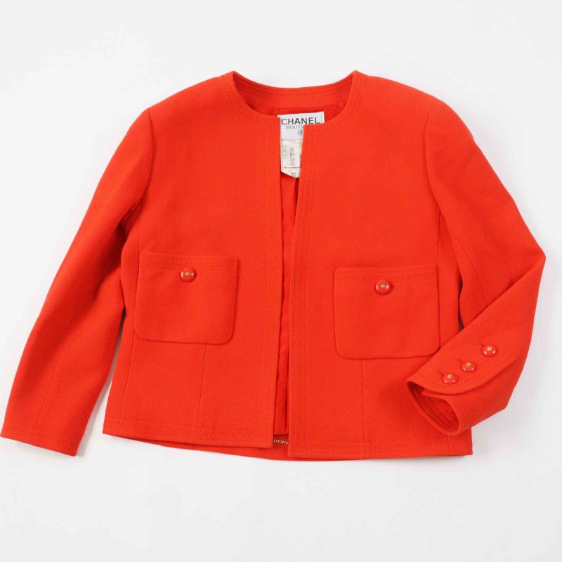 CHANEL Vintage 100% Wool 100% Silk Lining Coco Mark Button Set-up Vermilion