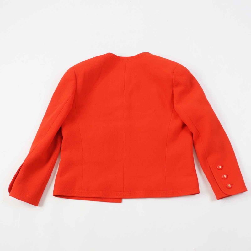 CHANEL Vintage 100% Wool 100% Silk Lining Coco Mark Button Set-up Vermilion