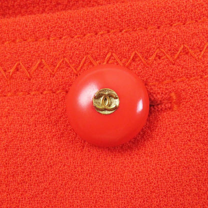 CHANEL Vintage 100% Wool 100% Silk Lining Coco Mark Button Set-up Vermilion