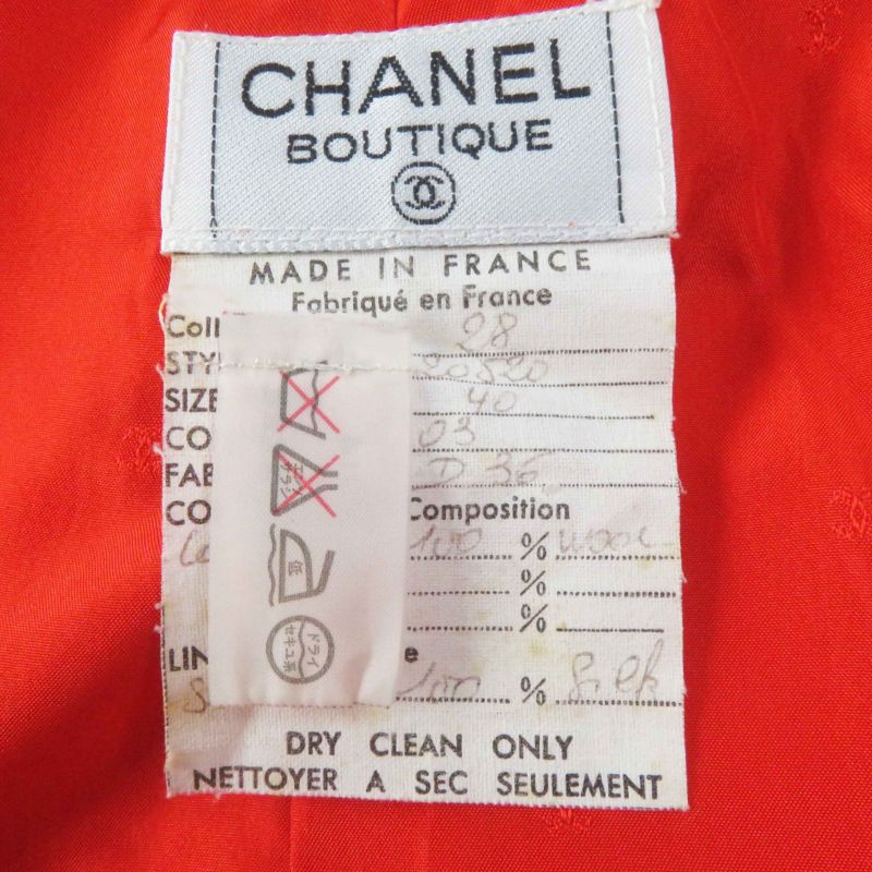 CHANEL Vintage 100% Wool 100% Silk Lining Coco Mark Button Set-up Vermilion