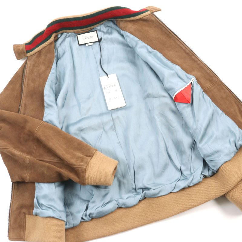 Gucci 573544 Goat Leather Suede Leather Sherry Line Logo Button Harrington