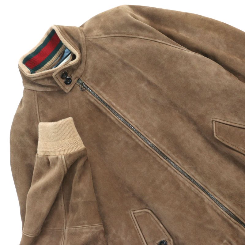 Gucci 573544 Goat Leather Suede Leather Sherry Line Logo Button Harrington