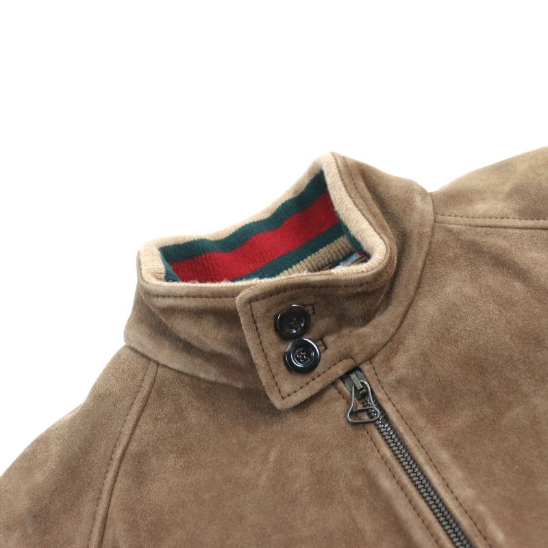 Gucci 573544 Goat Leather Suede Leather Sherry Line Logo Button Harrington