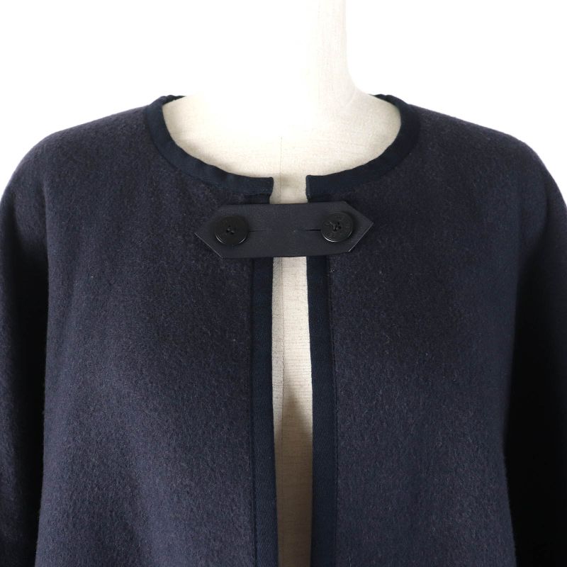 Hermes Camaille Wool Cashmere Checked Serie Button Reversible Poncho Navy Beige