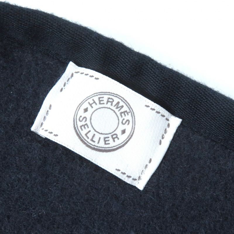 Hermes Camaille Wool Cashmere Checked Serie Button Reversible Poncho Navy Beige