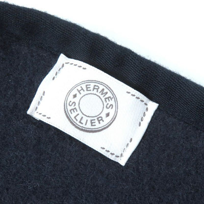 Hermes Camaille Wool Cashmere Checked Serie Button Reversible Poncho Navy Beige