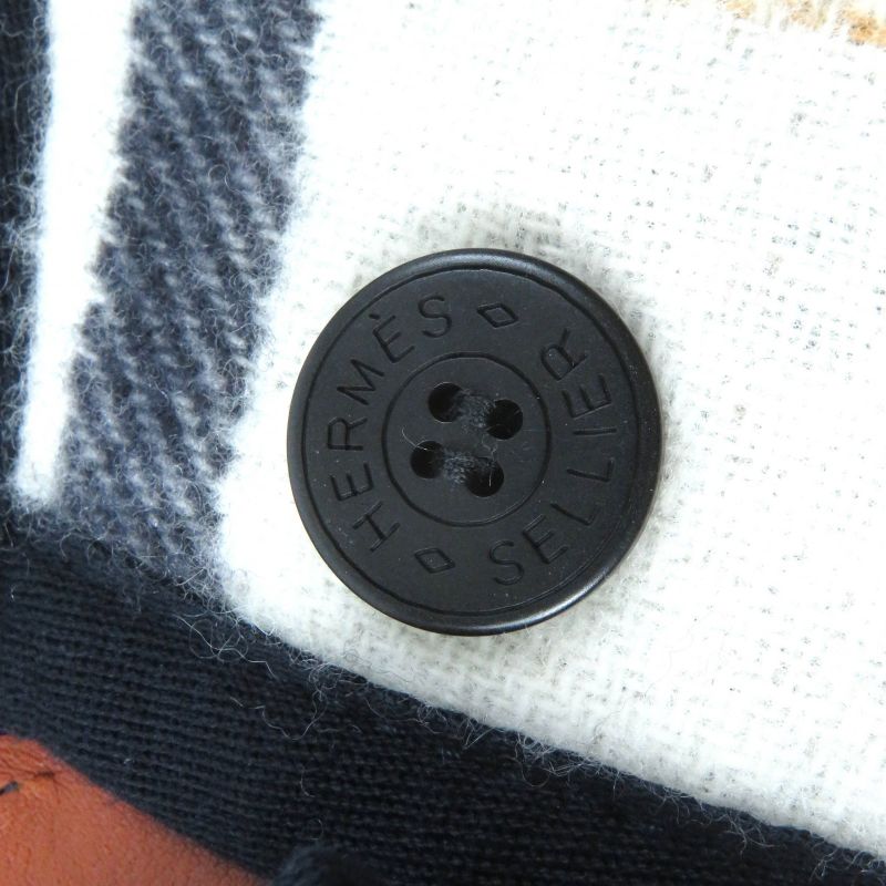 Hermes Camaille Wool Cashmere Checked Serie Button Reversible Poncho Navy Beige