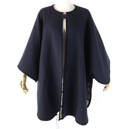 Hermes Camaille Wool Cashmere Checked Serie Button Reversible Poncho Navy Beige