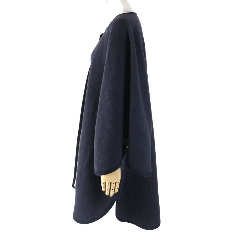 Hermes Camaille Wool Cashmere Checked Serie Button Reversible Poncho Navy Beige