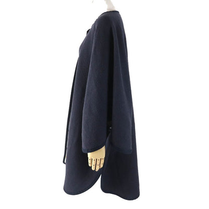 Hermes Camaille Wool Cashmere Checked Serie Button Reversible Poncho Navy Beige