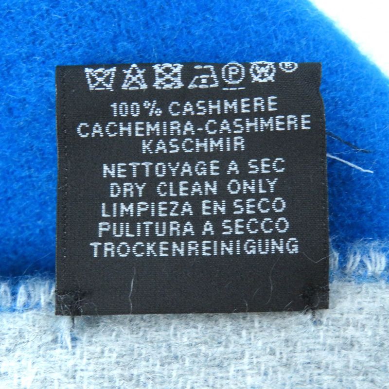 Hermes H259084s 100% Cashmere Bleu Vif/gris Flanelle Double Face Logo Embroidery